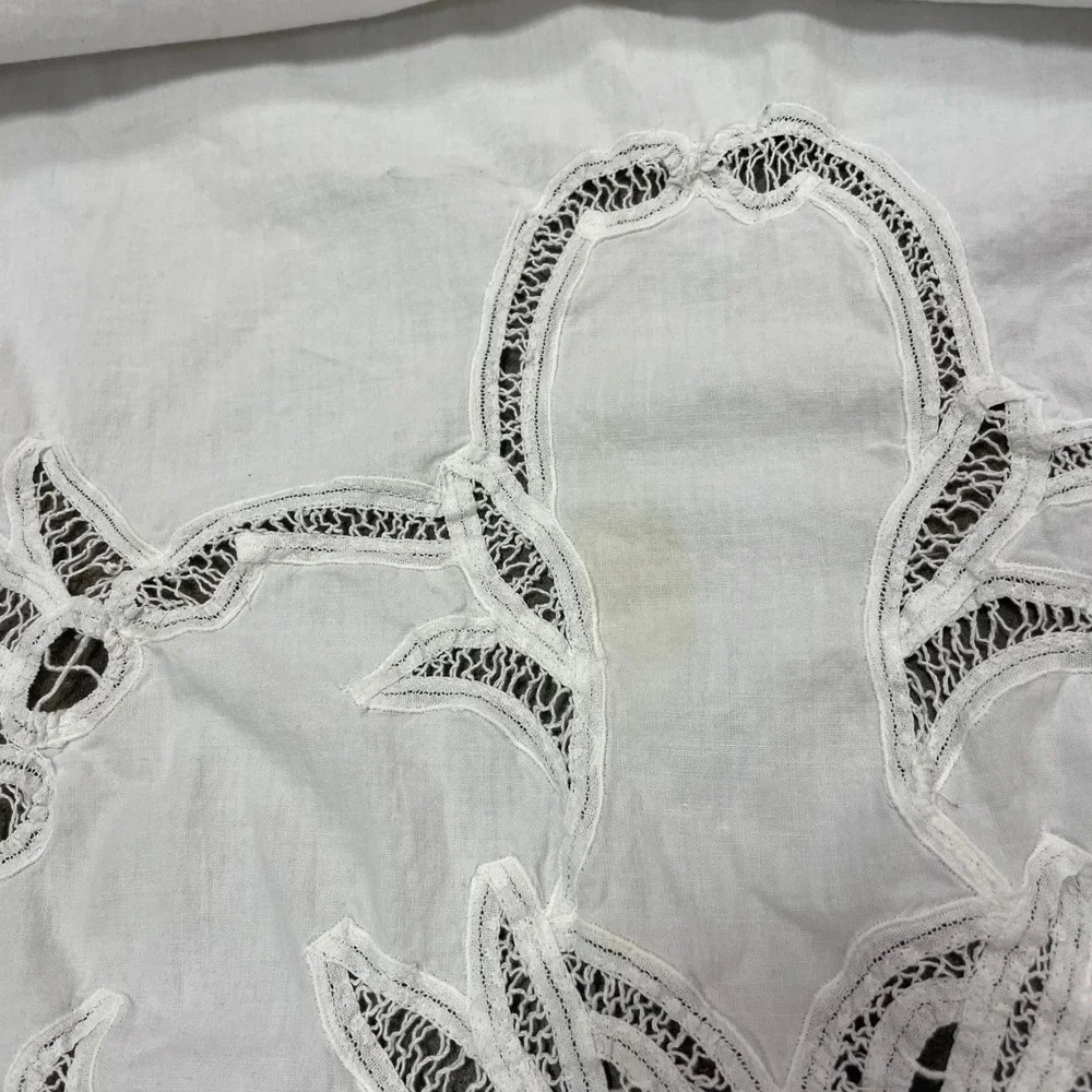 Battenburg Lace Shower Curtain White Cotton Farmhouse Shabby Chic Grannycore